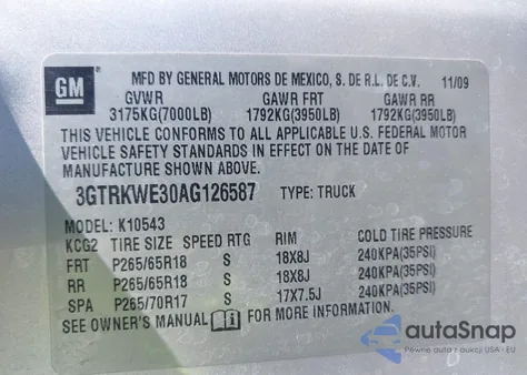 2010 GMC Sierra 1500 Slt from USA, damaged, VIN 3GTRKWE30AG126587